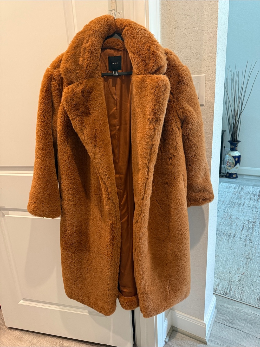 Forever 21 Plush Teddy Coat in Chestnut Brown